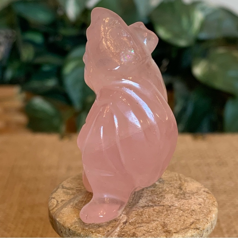 Fine VTG Antique Hand Carved Rose Quartz Daikokuten Seven Lucky Gods Figurine 2" - Picture 5 of 16